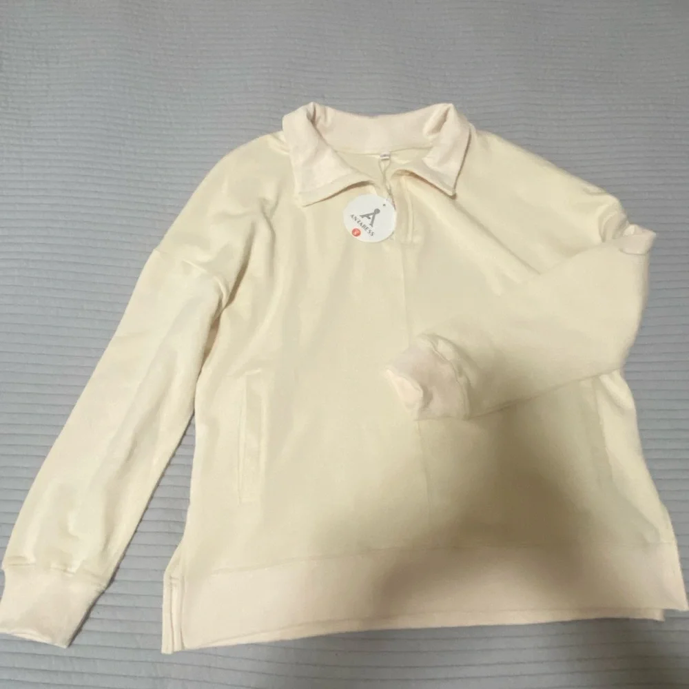 ANRABESS Women Oversized Long Sleeve side pockets Cream sweatshirt Pullover NEW - Picture 4 of 6